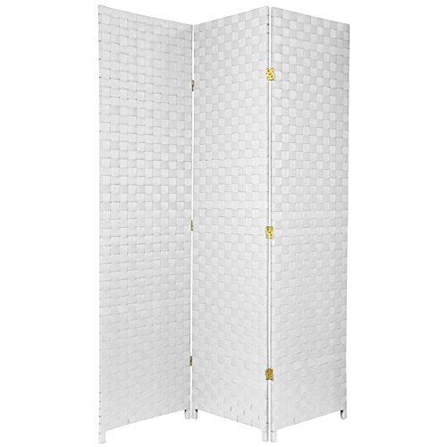 Oriental Furniture 6 ft. Tall Woven Fiber Outdoor All Weather Room Divider - 3 Panel - White