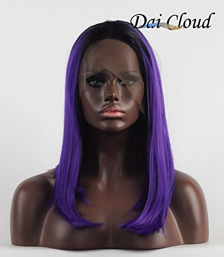 Dai Cloud Short Straight Ombre Purple Bob Lace Front Wig for Women Cosplay Wig
