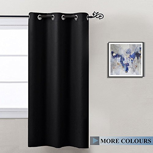 NICETOWN Pitch Black Solid Thermal Insulated Grommet Blackout Curtain / Drape For Bedroom Window (Single Panel,42 Inch Wide by 63 Inch Long,Black)