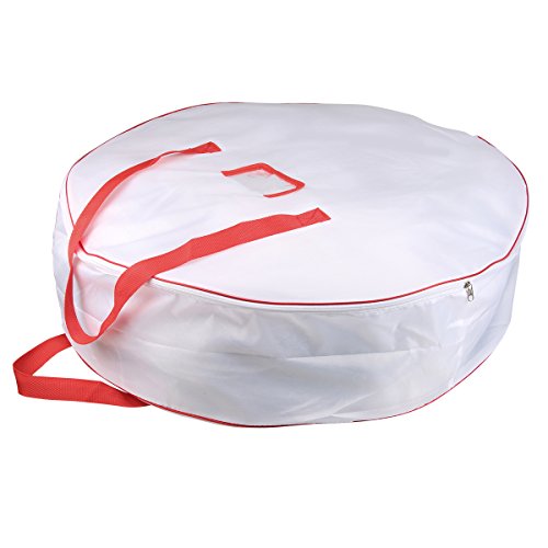 Christmas Wreath Storage Bag - Xmas Large Wreath Container - Reinforced Wide Handle and Double Sleek Zipper - Heavy Duty Protect Your Holiday Advent, Garland, Party Decorations and Ornaments 30",White