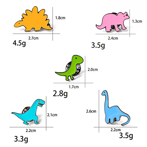 FLYPARTY 5 Pcs Cute Enamel Lapel Pins Set Cartoon Animal Plant Fruits Foods Brooches Pin Badges for Clothing Bags Backpacks Jackets Hat Accessory Decoration (Dinosaurs Set of 5)