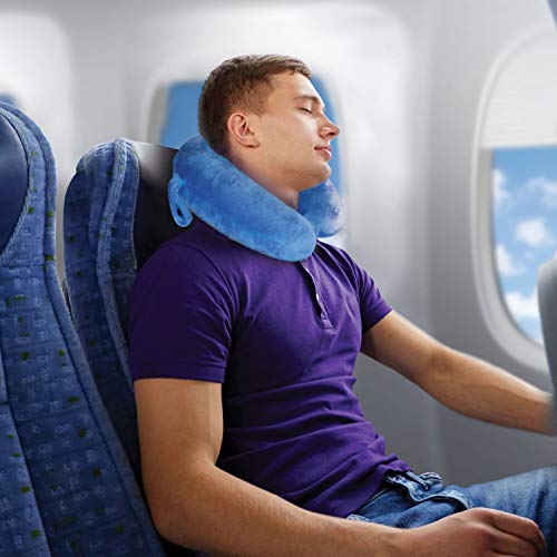 My Perfect Nights Premium Travel Neck Pillow (Blue) Super Soft Memory Foam with Washable Cover