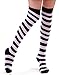 Women’s Extra Long Striped Socks Over Knee High Opaque Stockings (Black & White)