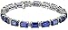 Jewelili Sterling Silver 8x6mm Created Blue Sapphire Emerald Cut with Diamond Accent Tennis Bracelet, 7.5