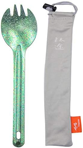 TiTo Bright Colorful Titanium Spork for Outdoor Camping Light Weight Titanium Spoon for Travel Home with Cloth Bag (Green Spork)