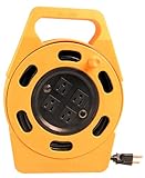 Woods 2801 Extension Reel With Four 3-Prong Power Outlets, Heavy Duty Retractable Cord, User Friendly, Made of Flame Resistant Materials, 10 AMP Circuit Breaker, 25 Foot, Yellow, Orange