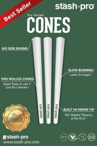Stash-Pro Bleached White Paper 56 Pro-Rolled King Size Cones