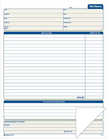 Adams Bid Memos, 8.38 x 11.44 Inches, White, 50 Sheets (D8120)