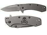 Skull Cross Bones engraved Kershaw Cryo 1555TI Folding Speedsafe Pocket Knife by NDZ Performance