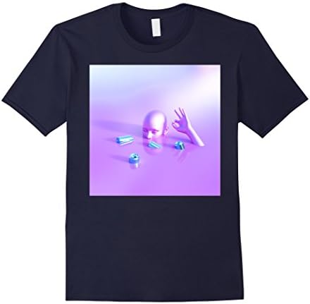 Mens Aesthetic Vaporwave "No Problem" T-Shirt Medium Navy