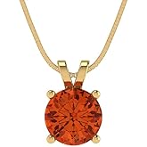 Clara Pucci 1 cttw Red Simulated Diamond Yellow Gold-Plated Silver Necklace and Pendant for Women (18" Box Chain,Round Cut,6.5mm)