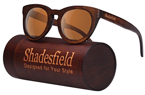 Wood Polarized Sunglasses Wayfarer Style - 100% UV Protection, Bamboo Wooden Frame, with Free Bamboo Gift Case.