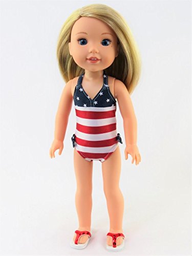 American Fashion World Red, White, and Cute Bathing Suit -Fits 14 Inch Wellie Wisher Dolls | 14 Inch Doll Clothing