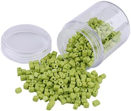 Kissity 45 Grams Opaque GreenYellow 6/0 Square Cube Beads Glass Seed Beads Round Hole Appro. 400pcs/box for DIY Making Crafts