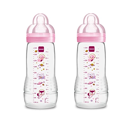 Mam Easy Active, Confezione di Due Biberon con Tettarella, Colori Assortiti , 330 ml