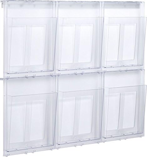 HelitPlacativ Wall-Mounted Brochure Display Rack, 6 x DIN A4 Landscape, 280 x 956 x 59 MM Transparent