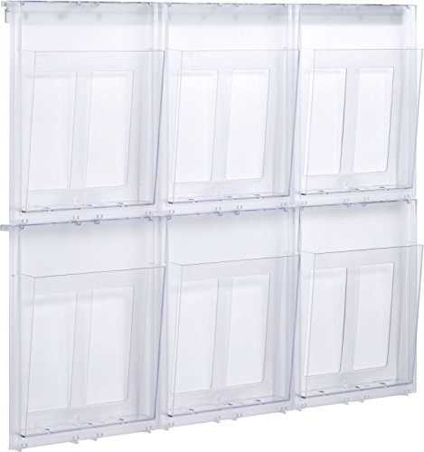 HelitPlacativ Wall-Mounted Brochure Display Rack, 6 x DIN A4 Landscape, 280 x 956 x 59 MM Transparent