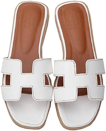 Women's Flat Sandals Summer H Type Sandals Slipper Casual Shoes for Walking Vacation White/Black/Silver