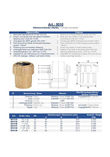 3/4“ x PE 25 Klemmverbinder für PE Rohr I Messing I PE Rohr Verschraubung I Klemmverbinder I Steckverbinder I Steckmuffe… – Bild 3