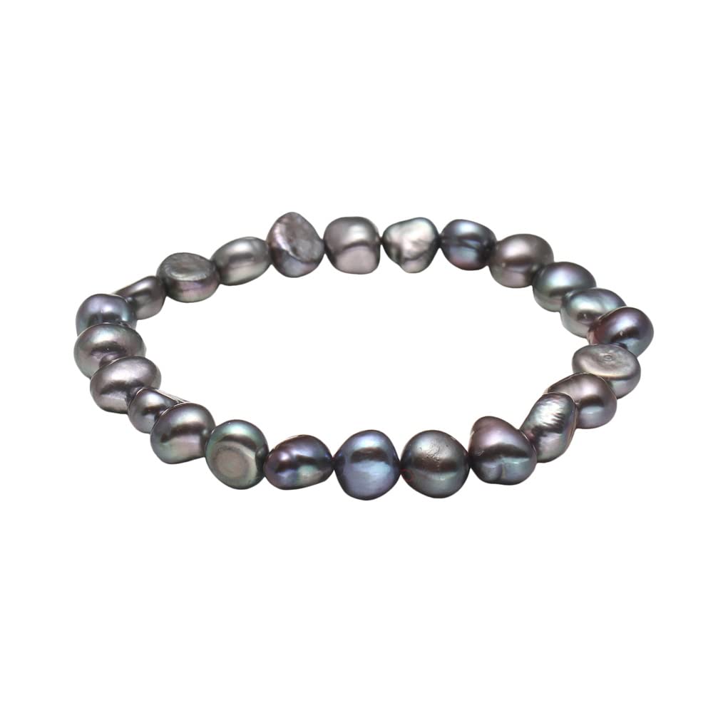 Treasure Bay Stunning 8-9mm Baroque Freshwater Pearl Bracelet for Women and Girls (Black)
