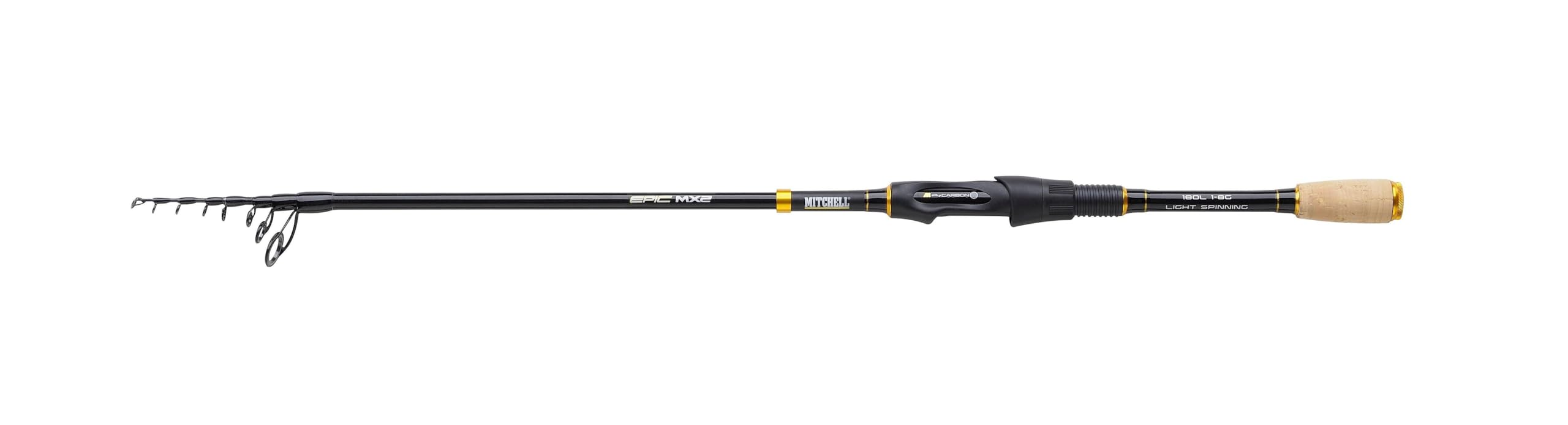 Mitchell Epic MX2 Tele Spinning Rod | Telescopic Carbon Fishing Rod for Freshwater & Predator Angling | Lightweight Travel-Friendly Rod for Pike, Perch, Trout & Lure Fishing | Black/Gold, 2.1m, 5-15g