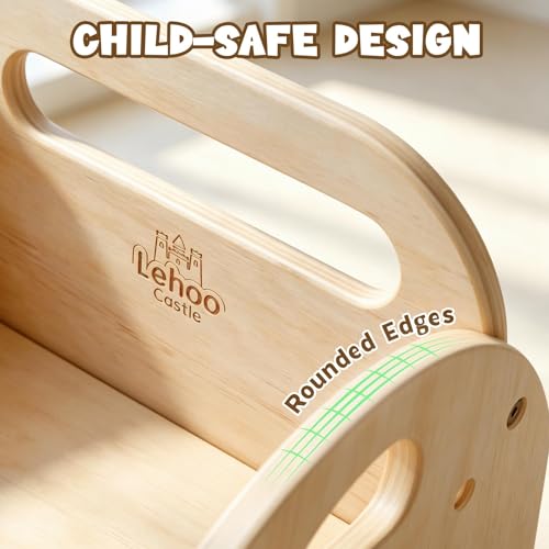 Lehoo Castle Toddler Table and Chair Set for 1-3 Years Boys Girls | 3-Level Adjustable Chair, Wooden Kid Desk with Shelf & Hook, Montessori Weaning Eating Playing Table, Easy Assemble, Elephant