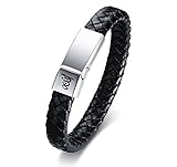 VNOX Handmade Genuine Leather Braid Muslim Allah Stainless Steel Magnetic Clasp Cuff Bangle Bracelet for Men