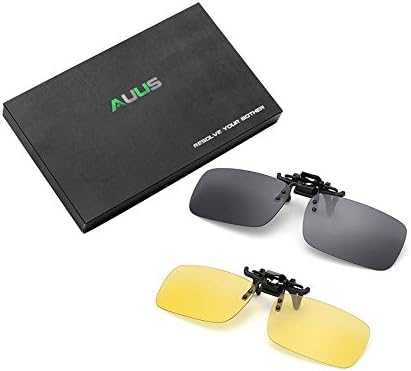 Clip on Flip Up Polarized Sunglasses Anti-blue Ray Glare Eyeglass by AUUS [2-Pack] UV400 Night Vision for Driving Outdoor