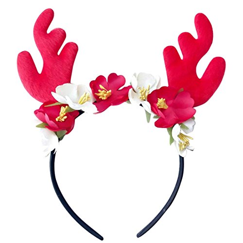 gb GBSELL Toddler Baby Girl Christmas Flower Elk Headband Headwear Hair Clasp (Red)