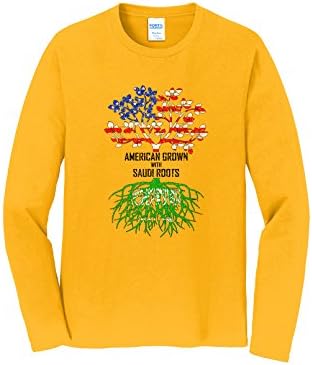 Tenacitee Men's American Born With Saudi Roots Long Sleeve T-Shirt, 5X-Large, Gold