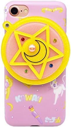 iPhone 7 Case, iPhone 8 Case for Girls Cute 3D Japanese Cartoon Pattern Sailor Moon Pentacle Star with Round Hidden Back Mirror Soft Protective TPU Case for iPhone 7 2016, iPhone 8 2017 4.7"