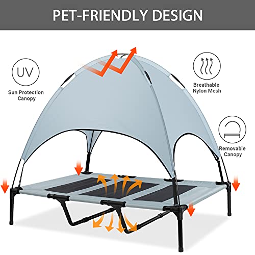 Niubya Outdoor Dog Bed with Canopy, Elevated Dog Bed with Removable