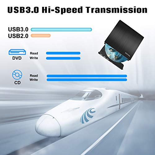 External DVD CD Drive USB 3.0 Burner Writer Drive Player High Speed Data Transfer for Laptop/Desktop/MacBook/Mac OS/Windows10/8/7/XP/Vista (Black)