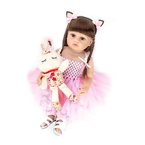 Bebê Reborn Boneca Menina Corpo de Silicone 55cm Olhos Castanhos Pode Dar Banho com Acessórios Presentes para Meninas