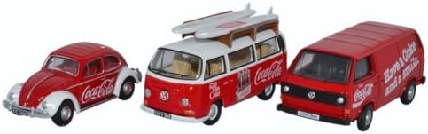 Oxford Diecast 76SET60CC 3 Piece VW Set Coca Cola 1:76 Scale OO Gauge Diecast Model, Red