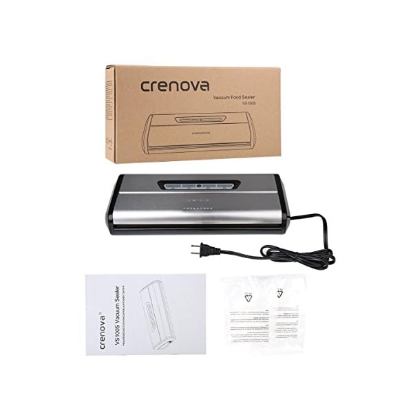 Crenova-Vs100S-Vacuum-Sealing-System-with-Starter-Kit-Metal-Design-3-mm-Seal-Indicator-Lights-Manual-Pause-Function-Plus-Sealer-Bags-10-Piece