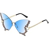 Shiratori Women's Retro Classic Butterfly Shape Diamond Rimless Sunglasses UV Blocking Sunglasses