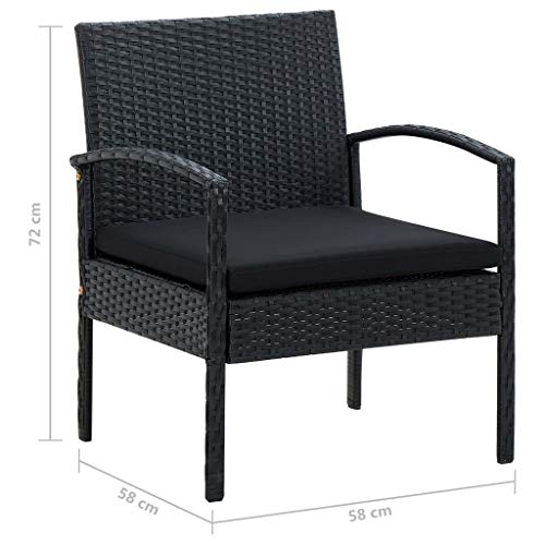 vidaXL Gartenstuhl mit Kissen Gartensessel Gartenmöbel Rattanstuhl Stuhl Sessel Rattansessel Balkonstuhl Terrassenstuhl Essstuhl Poly Rattan Schwarz – Bild 8