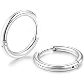 Renkovte Small Unisex Cartilage Hoop Earrings,316L Surgical Stainess Steel Huggie Hoop Helix Lobes Hinged Sleeper Earrings for Men Women(7mm 8mm 9mm 10mm,Silver&Gold)