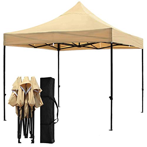 Snail 10x10-FT Easy Pop up Canopy Tent with Heavy Duty 420D Waterproof and UV-Treated Cover, Shade for Beach Outdoor Commercial Tent Instant Sun Shelter Gazebo with Carrying Bag, Khaki