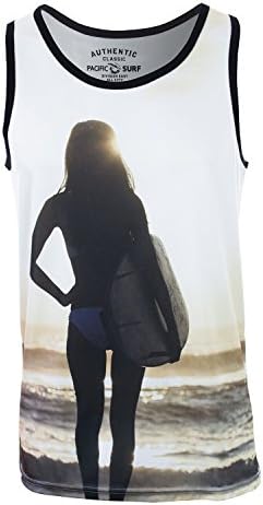 Pacific Surf Men's Tank Slim Fit Muscle Shirt Surf Girl Sunset L