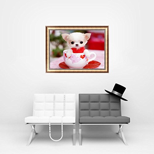 Feamos 5D Diamond Painting Embroidery Kit Cup Puppy Stitch Craft for DIY Home Wall Decoration Gift