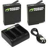 Wasabi Power GoPro HERO5/HERO6/HERO7 1220mAh Battery (2-Pack) and Triple USB Charger for GoPro Hero 7 Black, Hero 6 Black, Hero 5 Black, AABAT-001, Hero 2018, (Fully Compatible with Original)
