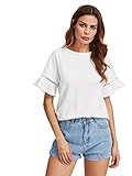 MakeMeChic Women's Loose Short Sleeve Round Neck Solid Summer T-shirt Tops Blouse