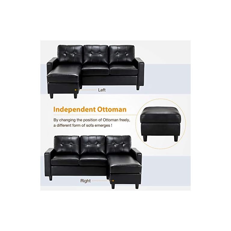 HONBAY Faux Leather Sectional Sofa Couch, Convertible Sectional Sofa L