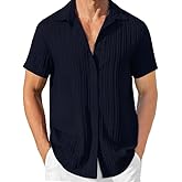 Men's Casual Short Sleeve Shirt with Texture Button-Down for Summer Home and Travel