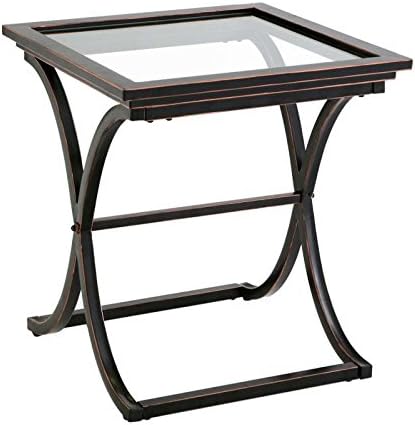 Ayden Black End Table Metal W/ Glass Distressed Copper Lamp Modern