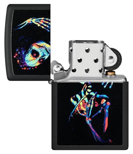 Zippo Sturmfeuerzeug – UV Skeleton, Black Matte, Black Light – Refillable – Wire-resistant – Wind Resistant Design – Gift Box – Made in USA