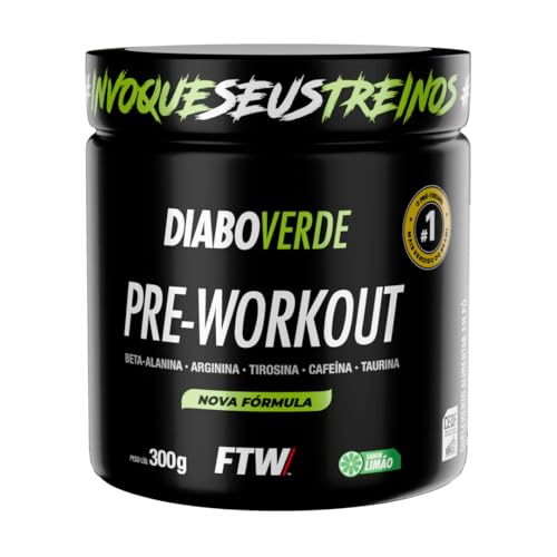 Pré Treino Pre Workout DIABO VERDE Pote 300g Sabor Limão FTW - Suplemento Com Cafeína, Aminoácidos Beta‑Alanina e Arginina para Treinos e Atividades Físicas