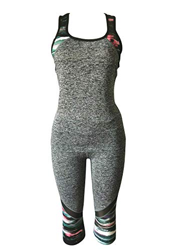 Women Gym Yoga Workout Activewear Set 2 Pieces Top Leggings Sportswear Tracksuit Set (L/XL = US 8-12, 01 Grey Mix) - Thumbnail 3